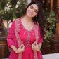 Rani Pink & Royal Purple Mul Chanderi Kali Kurti Set with Sequins Zari Embroidered Dupatta