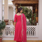 Rani Pink & Royal Purple Mul Chanderi Kali Kurti Set with Sequins Zari Embroidered Dupatta