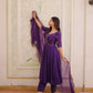 Rani Pink & Royal Purple Mul Chanderi Kali Kurti Set with Sequins Zari Embroidered Dupatta