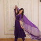 Rani Pink & Royal Purple Mul Chanderi Kali Kurti Set with Sequins Zari Embroidered Dupatta