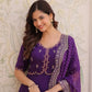 Rani Pink & Royal Purple Mul Chanderi Kali Kurti Set with Sequins Zari Embroidered Dupatta