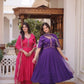 Rani Pink & Royal Purple Mul Chanderi Kali Kurti Set with Sequins Zari Embroidered Dupatta