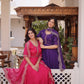 Rani Pink & Royal Purple Mul Chanderi Kali Kurti Set with Sequins Zari Embroidered Dupatta