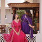 Rani Pink & Royal Purple Mul Chanderi Kali Kurti Set with Sequins Zari Embroidered Dupatta