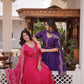 Rani Pink & Royal Purple Mul Chanderi Kali Kurti Set with Sequins Zari Embroidered Dupatta
