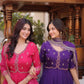 Rani Pink & Royal Purple Mul Chanderi Kali Kurti Set with Sequins Zari Embroidered Dupatta