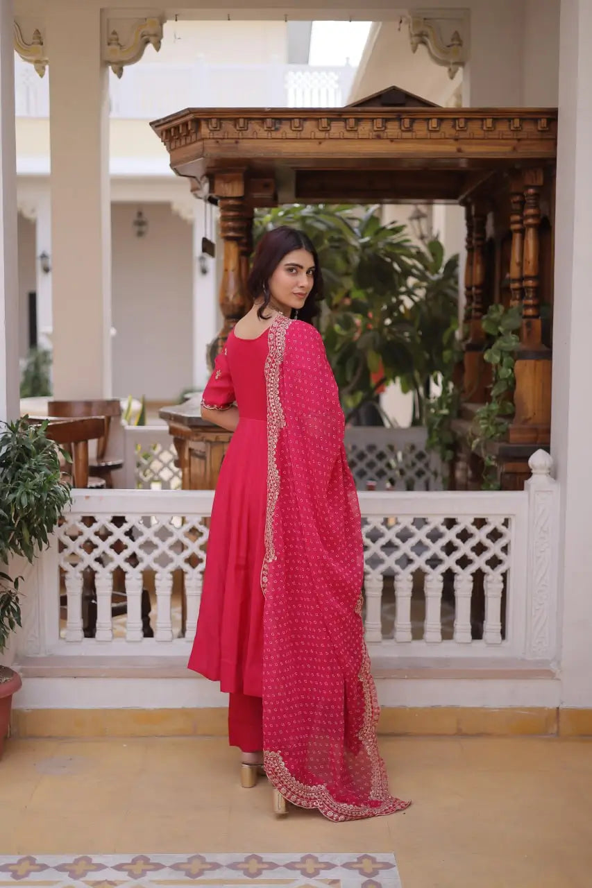 Rani Pink & Royal Purple Mul Chanderi Kali Kurti Set with Sequins Zari Embroidered Dupatta