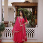 Rani Pink & Royal Purple Mul Chanderi Kali Kurti Set with Sequins Zari Embroidered Dupatta