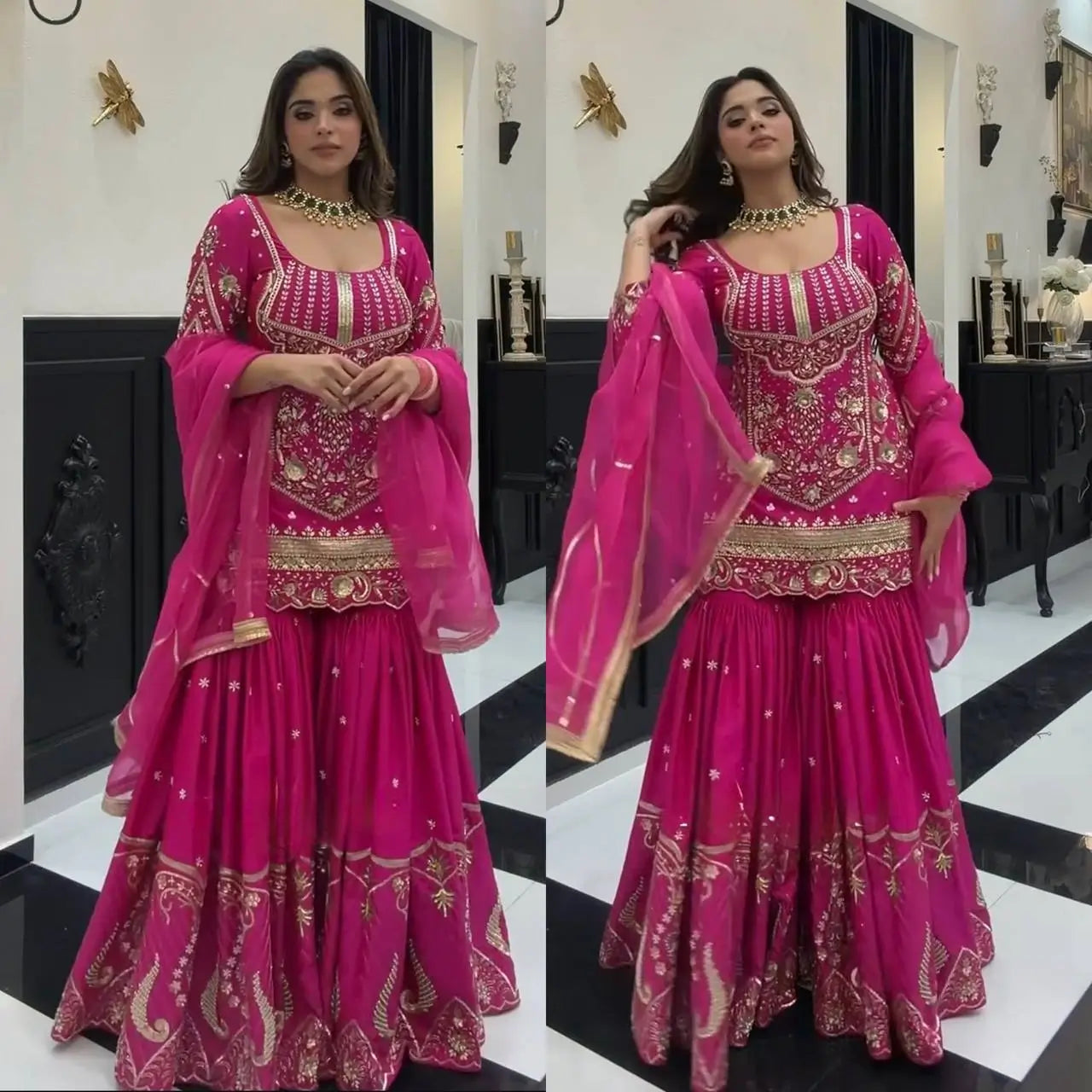Rani Pink Sequin Sharara