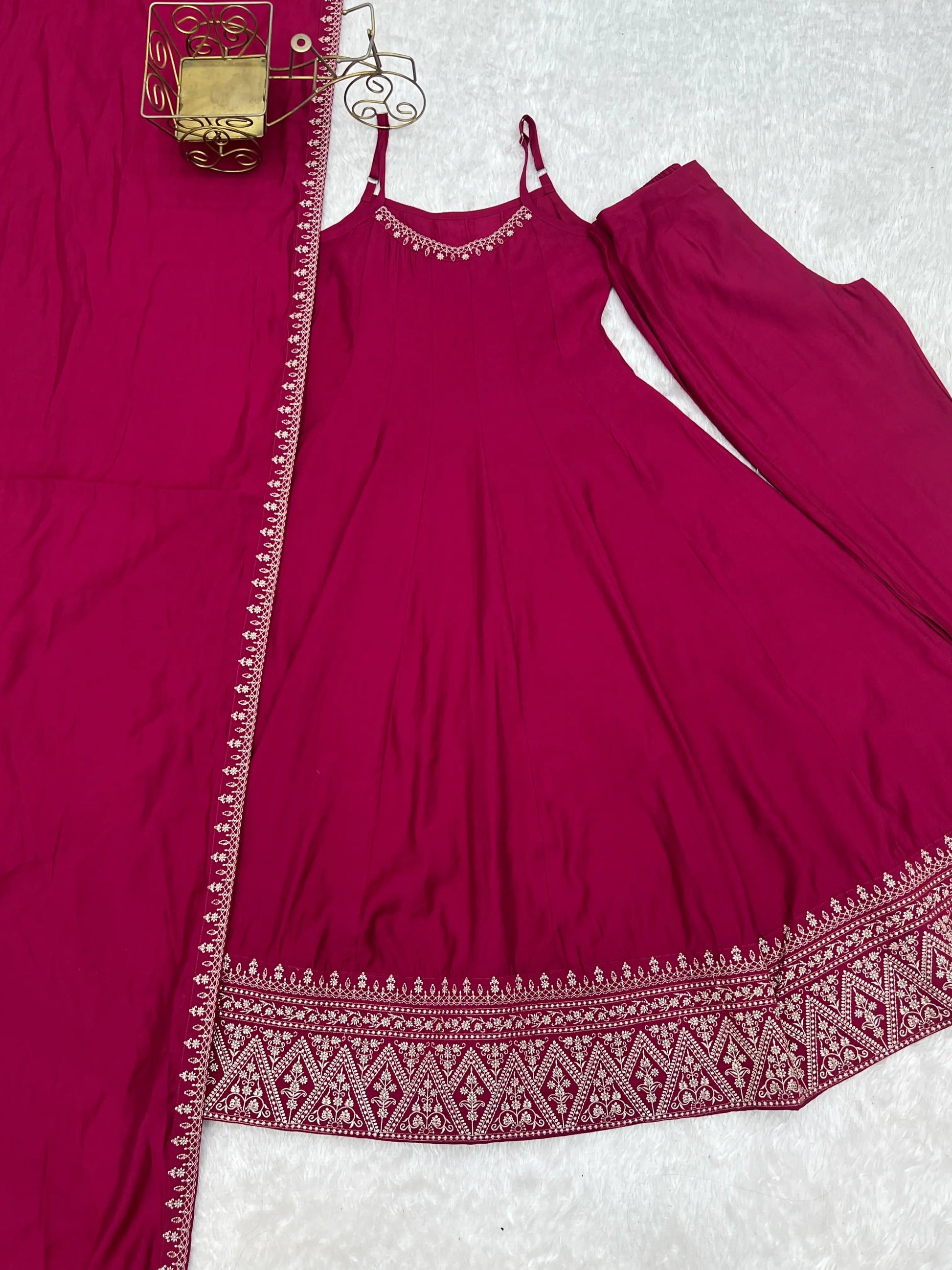 Rani Pink Sleeveless Anarkali Gown Set
