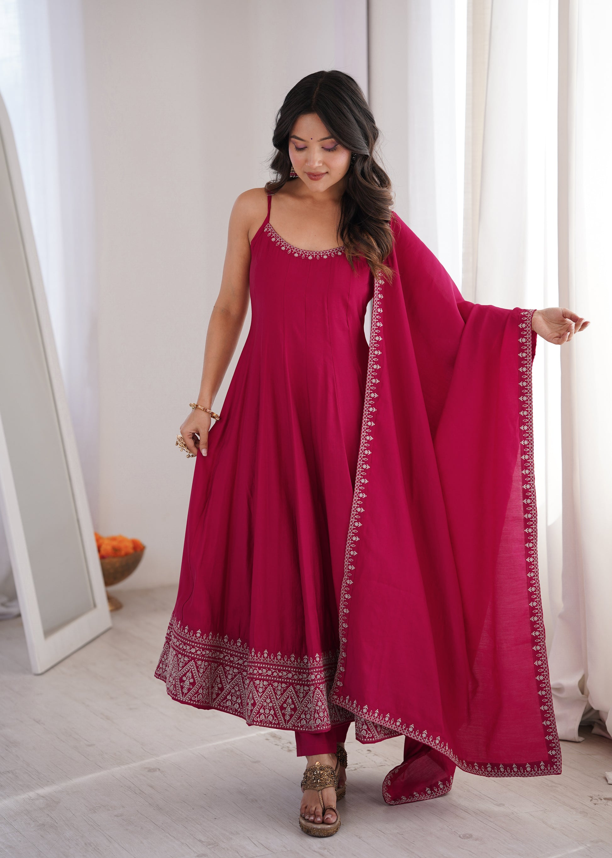 Rani Pink Sleeveless Anarkali Gown Set