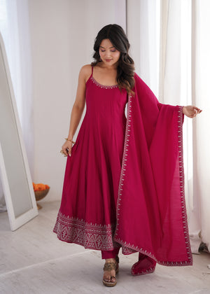 Rani Pink Sleeveless Anarkali Gown Set