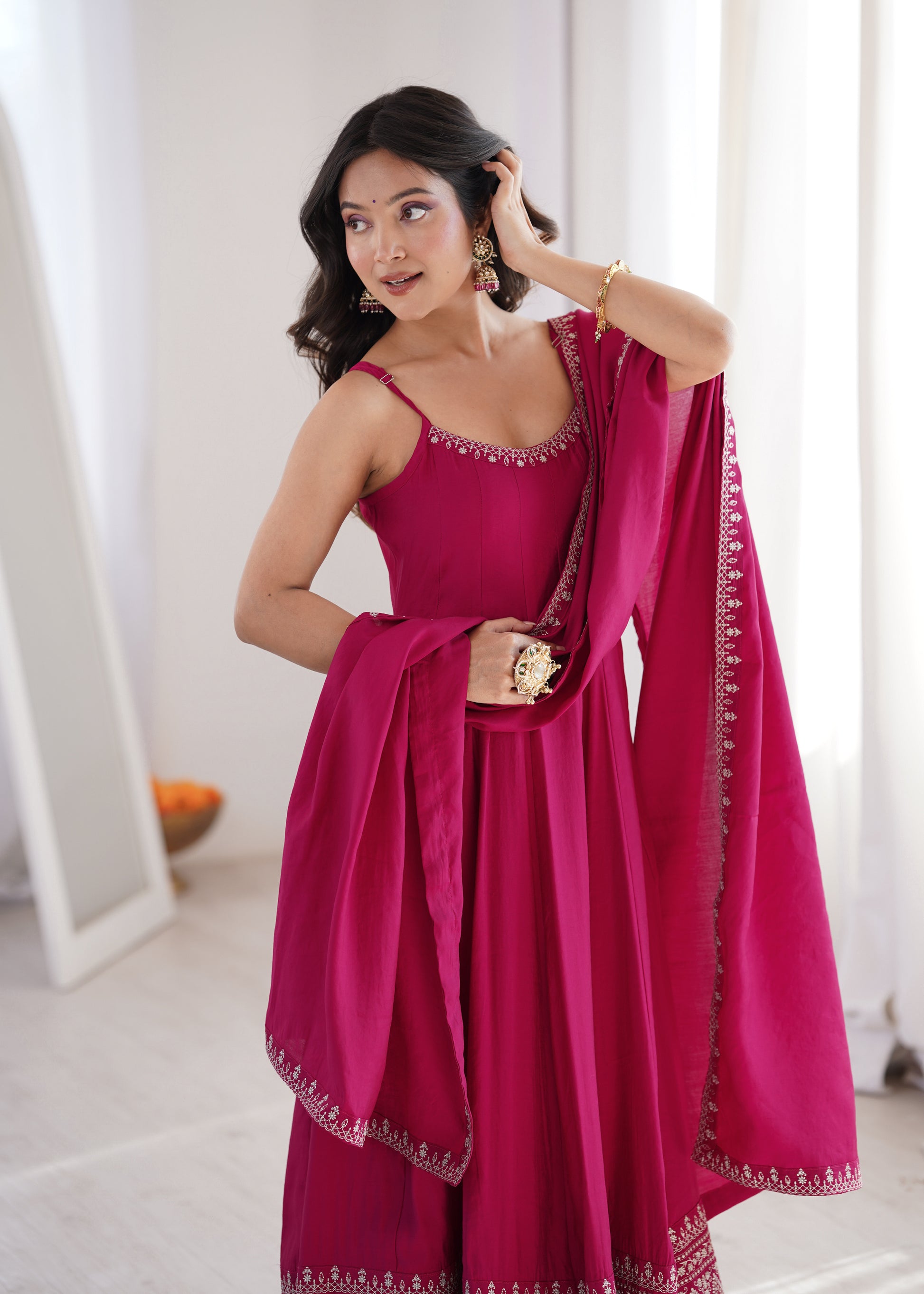 Rani Pink Sleeveless Anarkali Gown Set