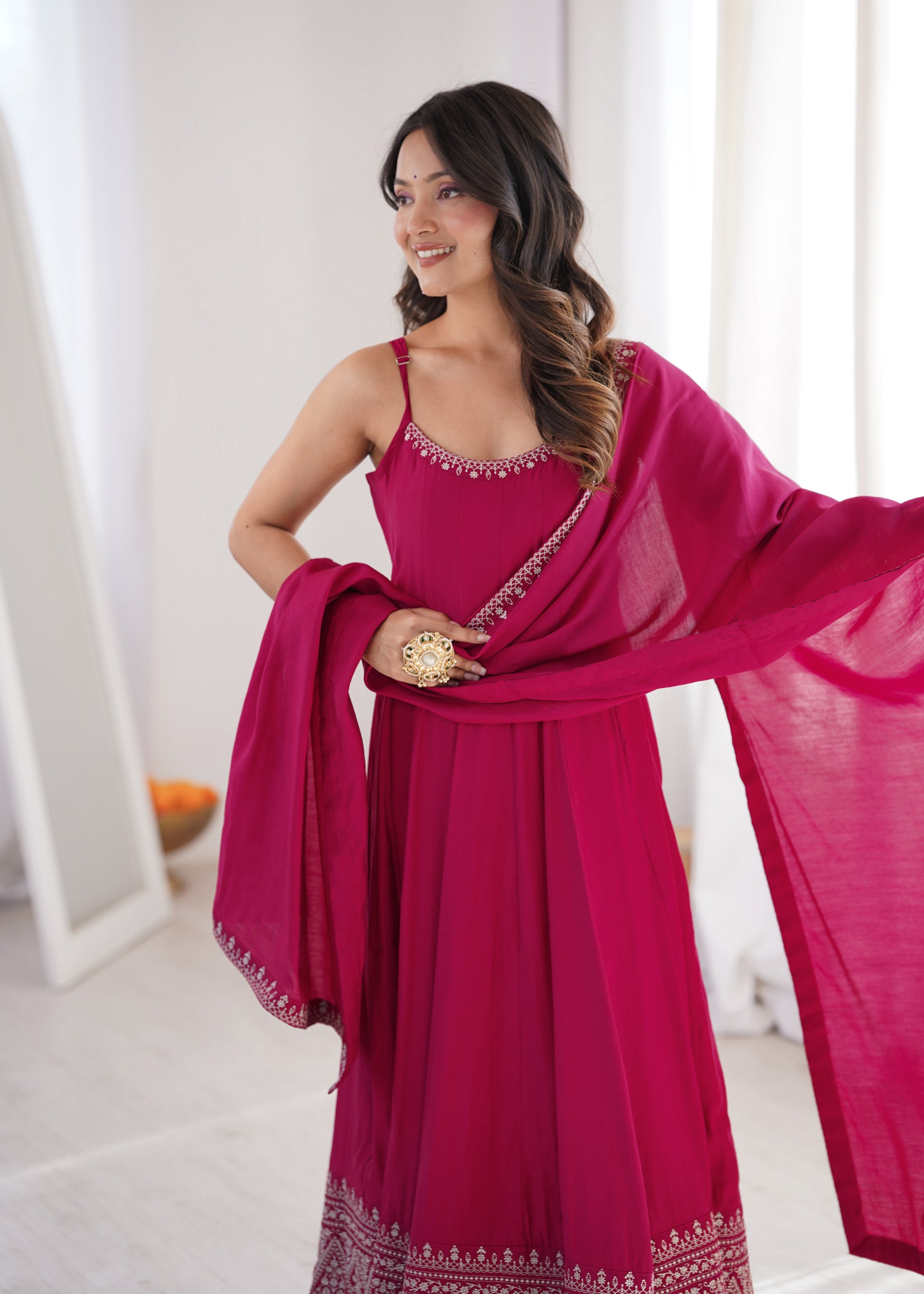 Rani Pink Sleeveless Anarkali Gown Set