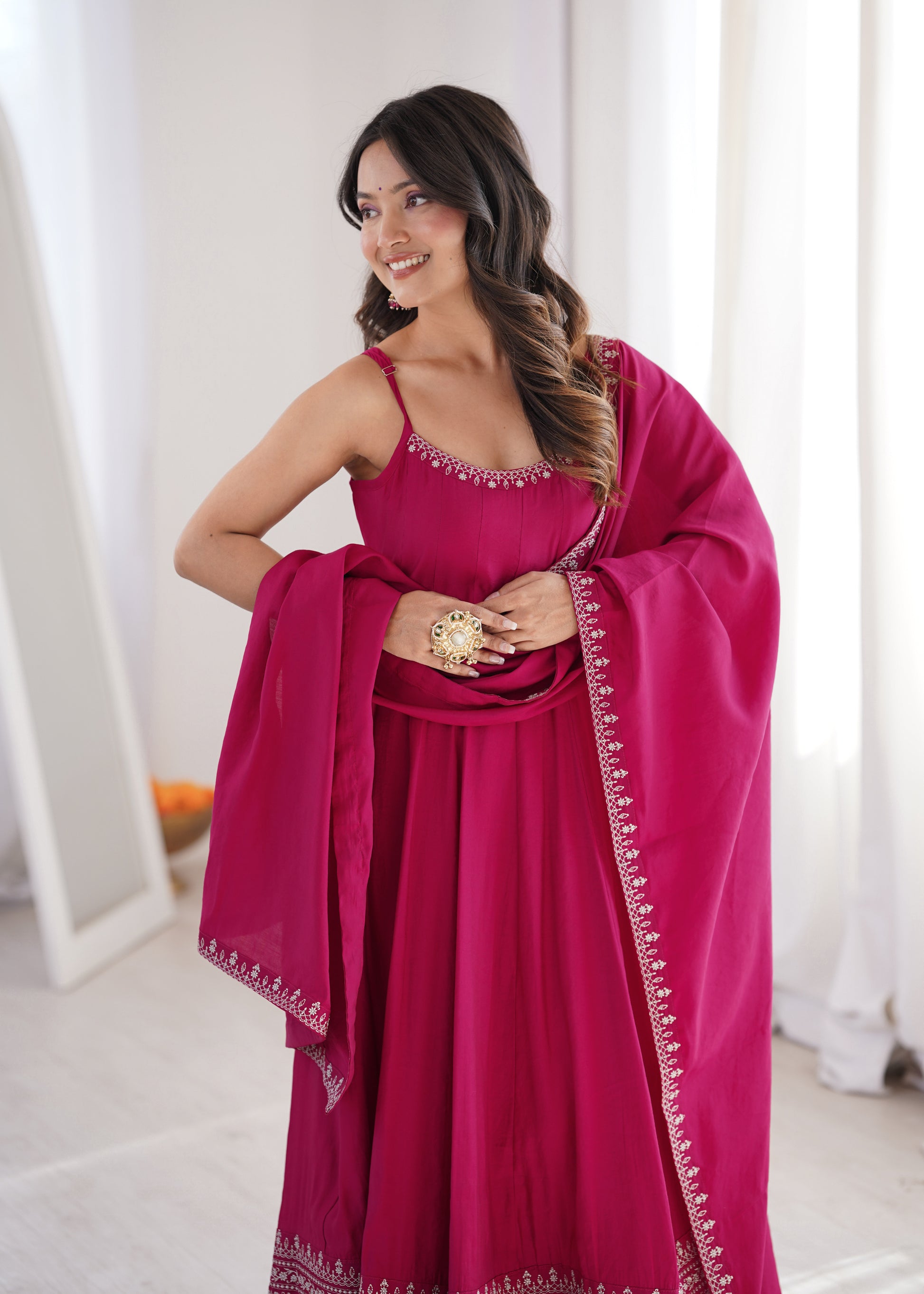 Rani Pink Sleeveless Anarkali Gown Set