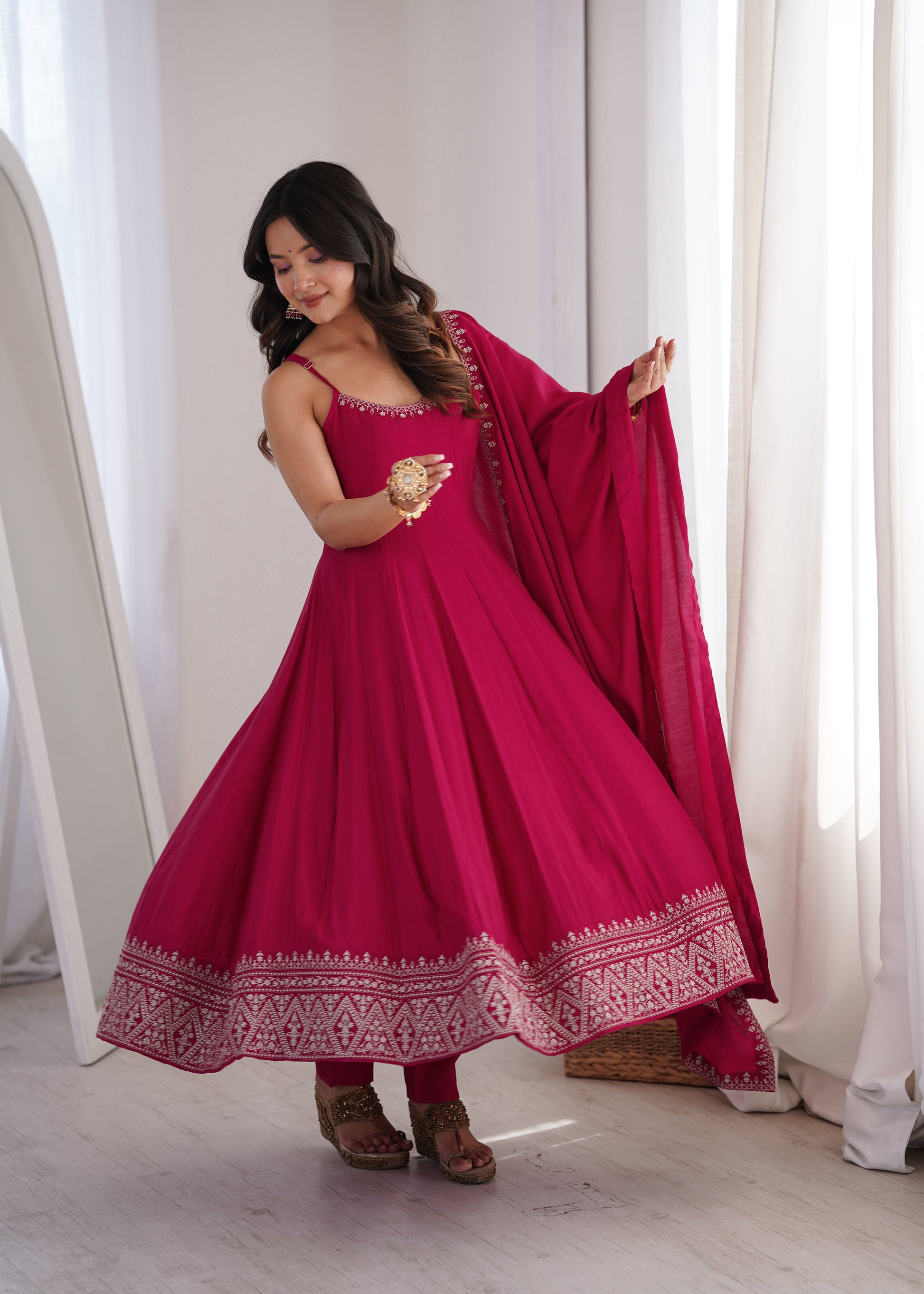 Rani Pink Sleeveless Anarkali Gown Set