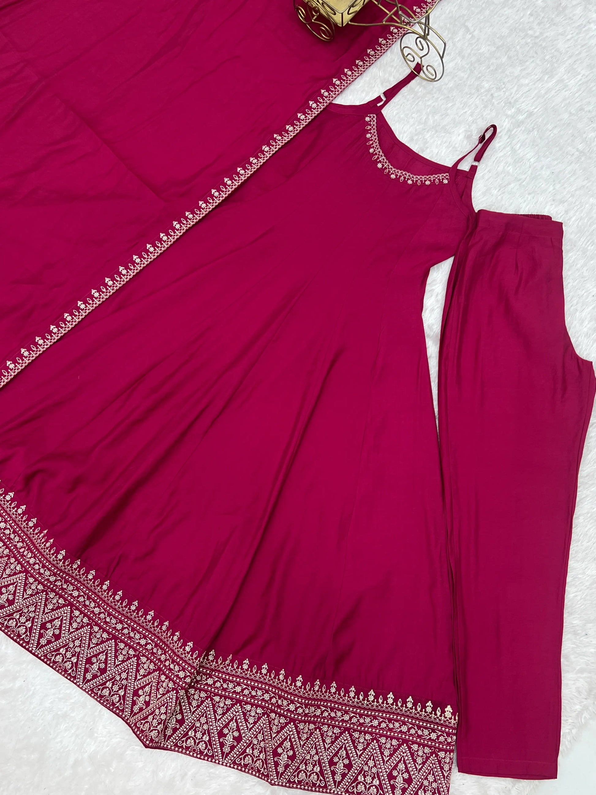 Rani Pink Sleeveless Anarkali Gown Set