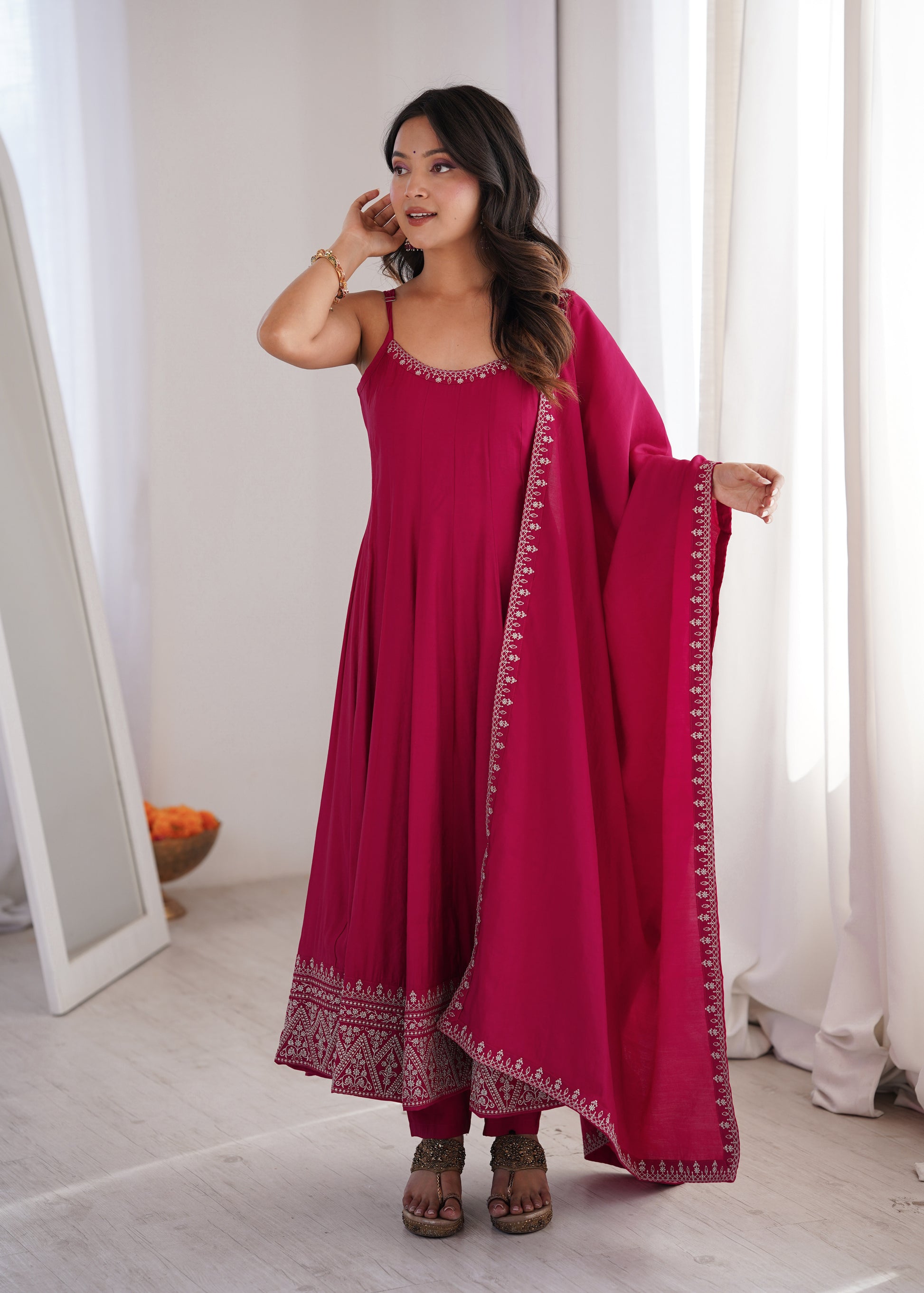 Rani Pink Sleeveless Anarkali Gown Set