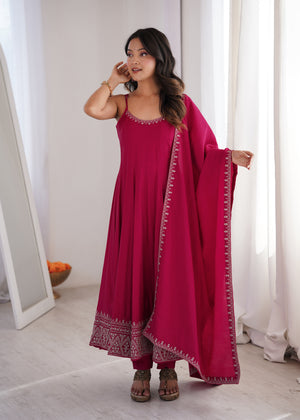 Rani Pink Sleeveless Anarkali Gown Set