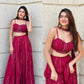 Rani Red Viscose Georgette Lehenga Set with Sequins Dori Work Blouse & Choker Dupatta