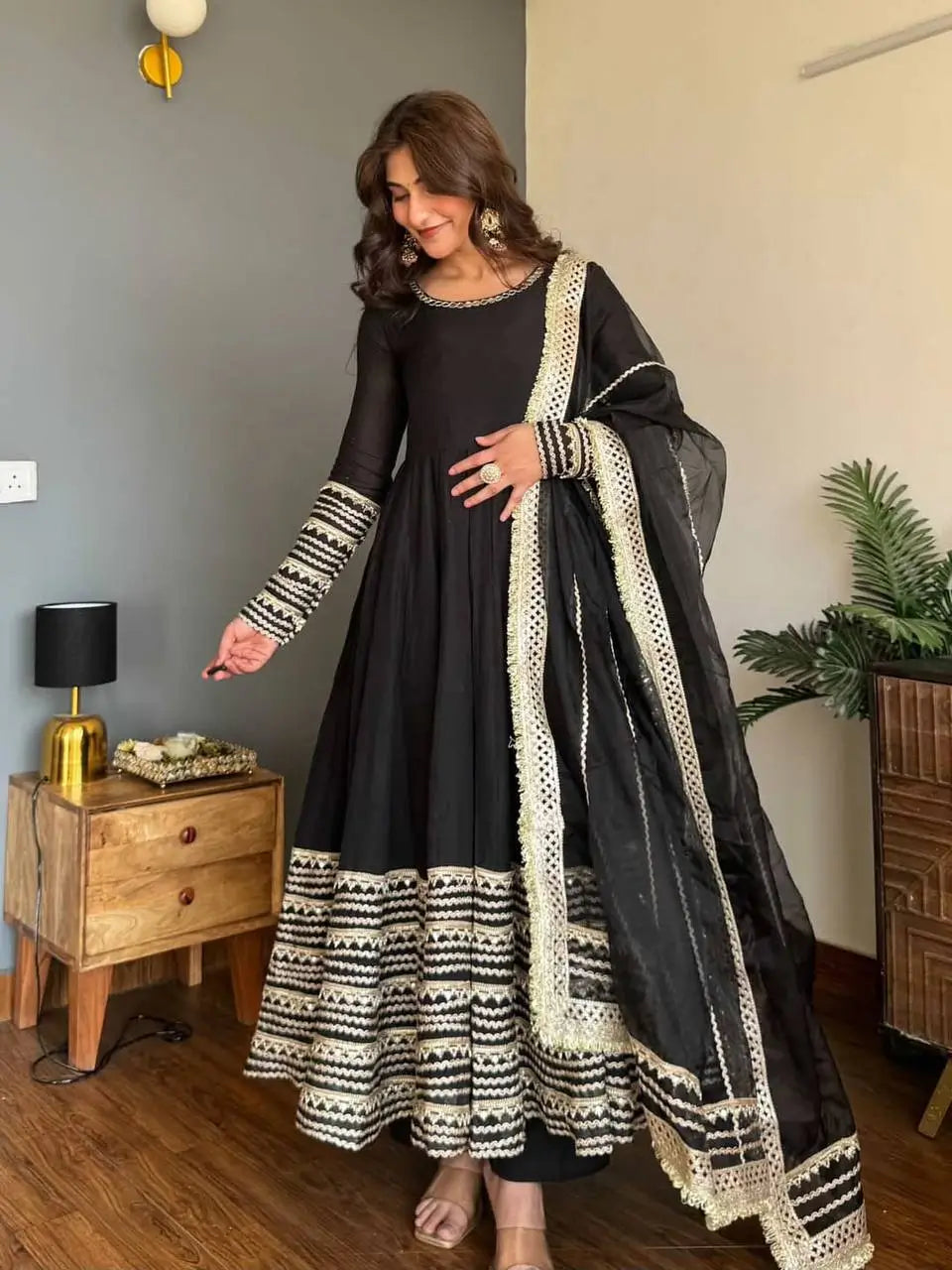 Rayon Cording Embroidered Gown Set with Dupatta