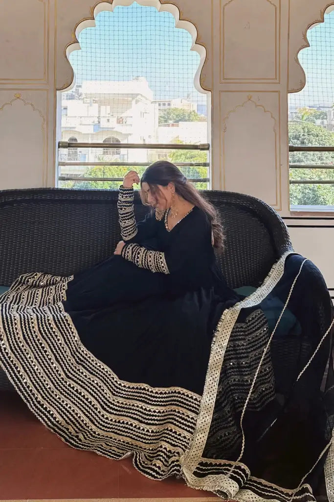 Rayon Cording Embroidered Gown Set with Dupatta