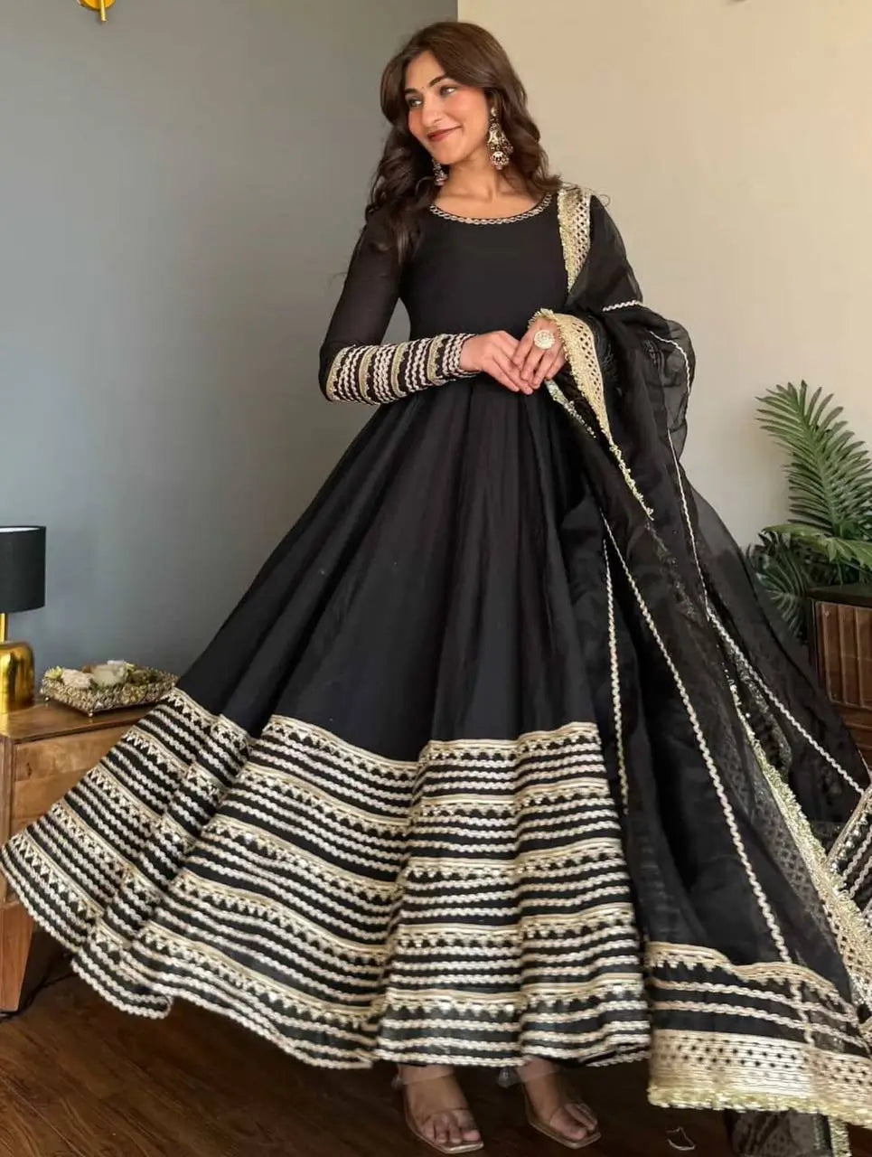 Rayon Cording Embroidered Gown Set with Dupatta