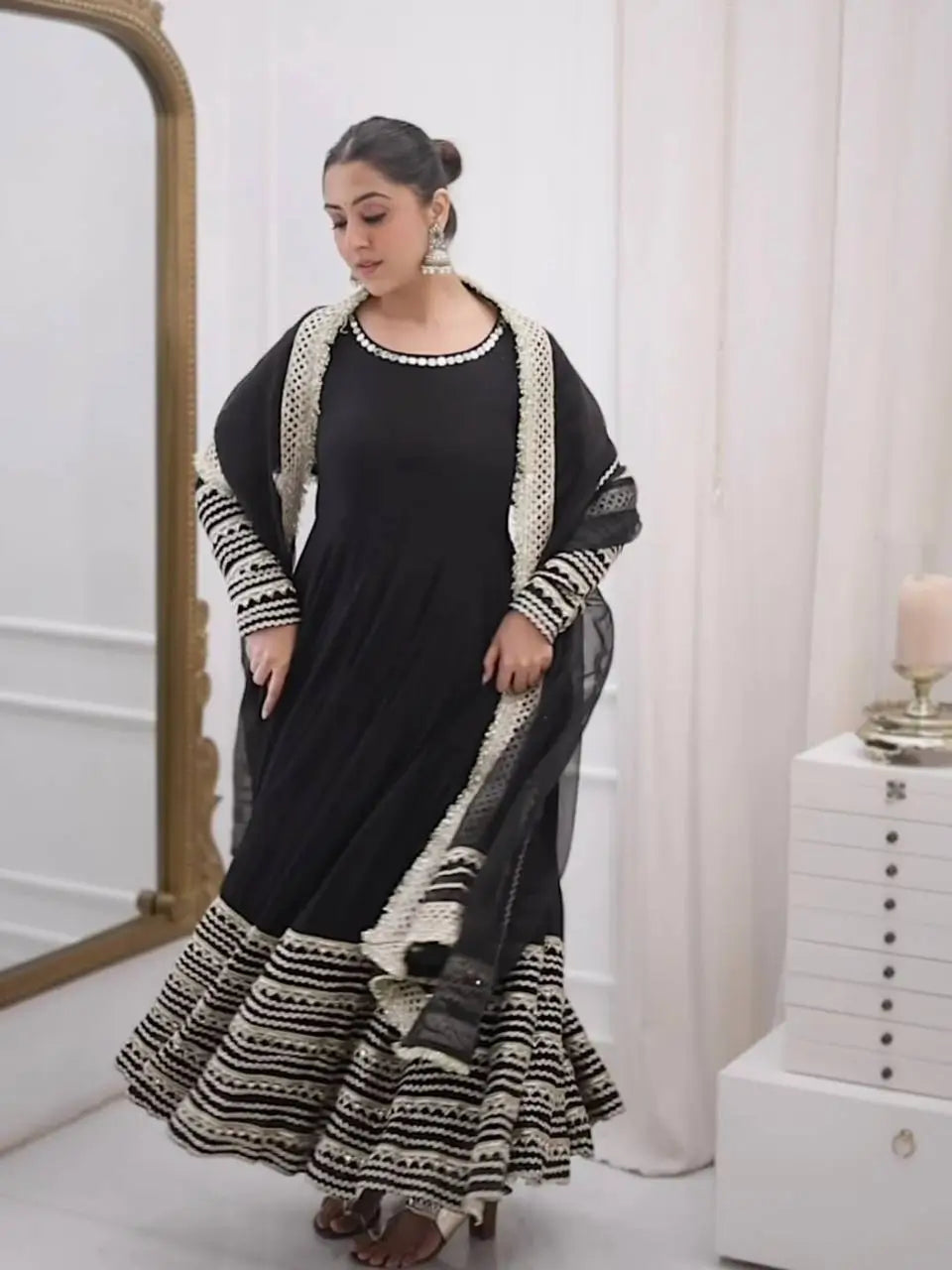 Rayon Cording Embroidered Gown Set with Dupatta