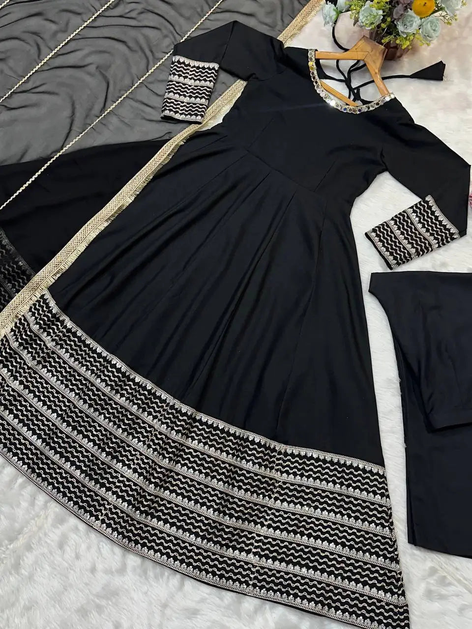 Rayon Cording Embroidered Gown Set with Dupatta