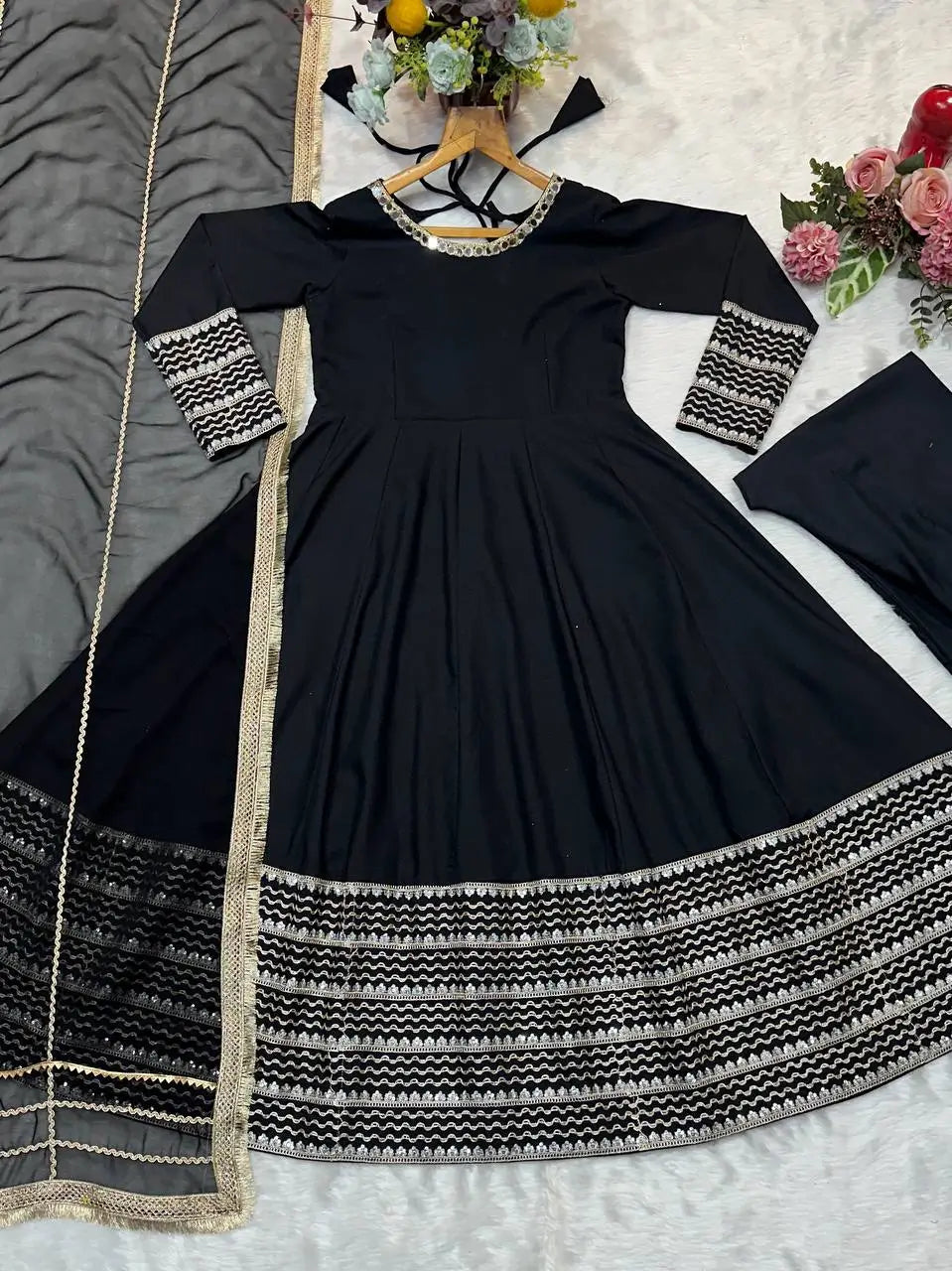 Rayon Cording Embroidered Gown Set with Dupatta