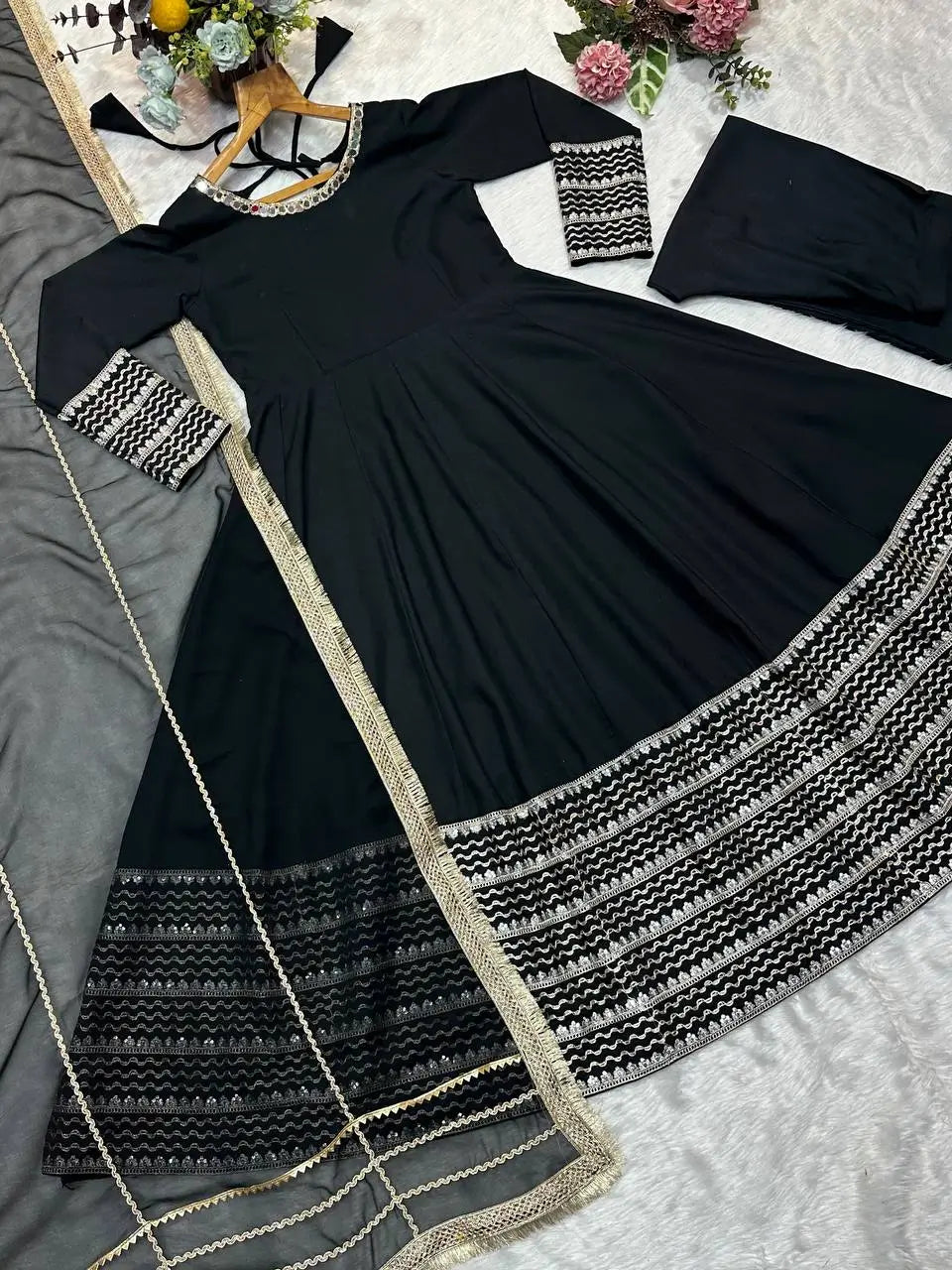 Rayon Cording Embroidered Gown Set with Dupatta