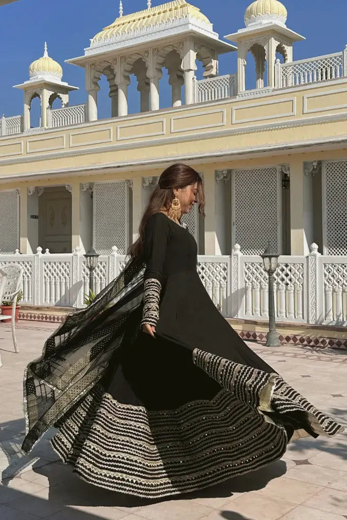 Rayon Cording Embroidered Gown Set with Dupatta