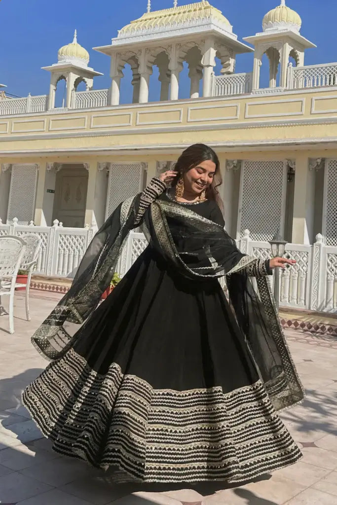 Rayon Cording Embroidered Gown Set with Dupatta