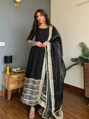 Rayon Cording Embroidered Gown Set with Dupatta