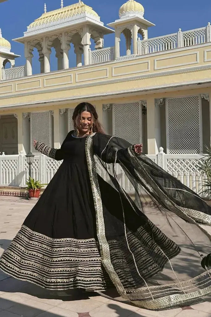 Rayon Cording Embroidered Gown Set with Dupatta