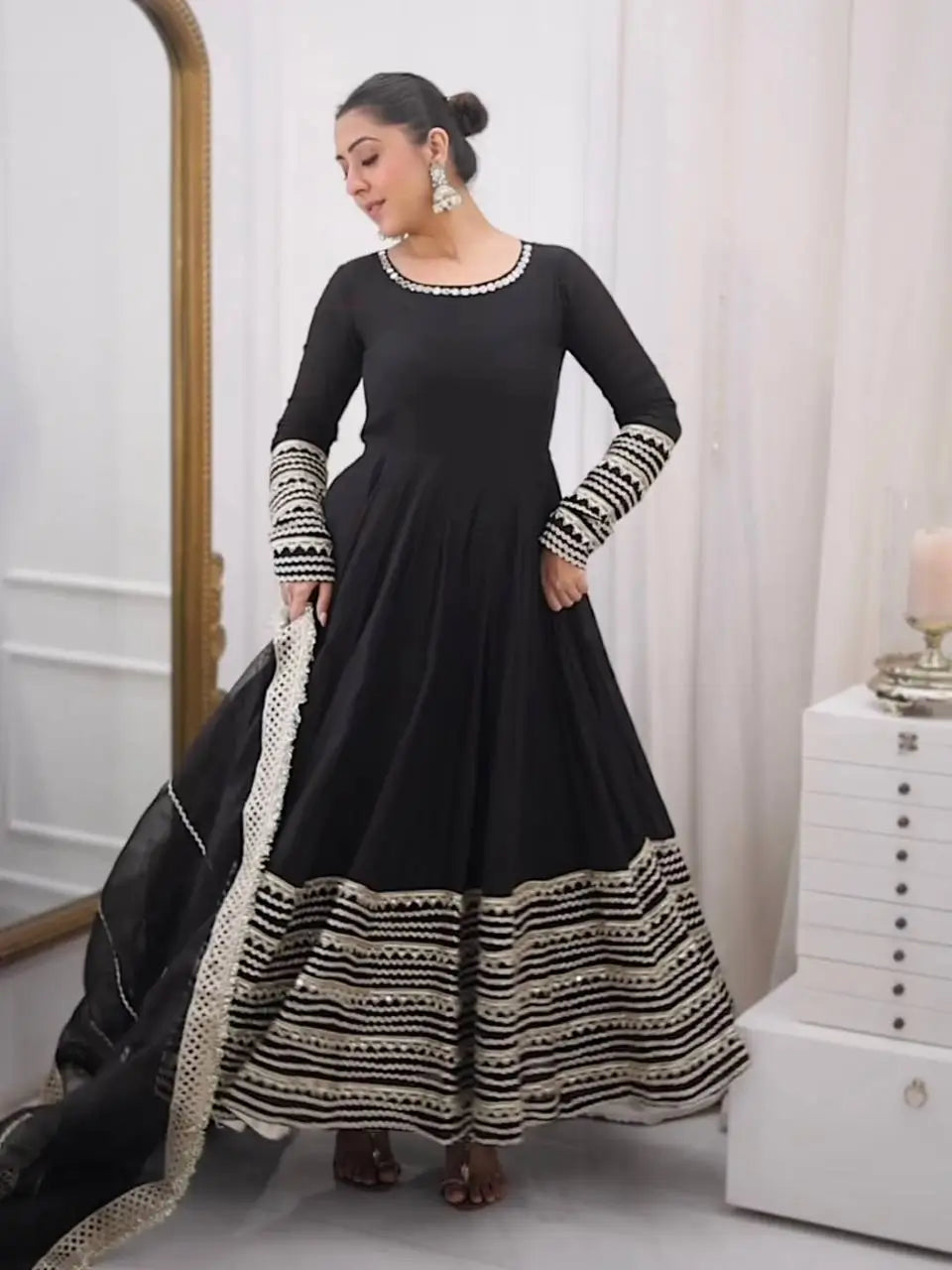 Rayon Cording Embroidered Gown Set with Dupatta