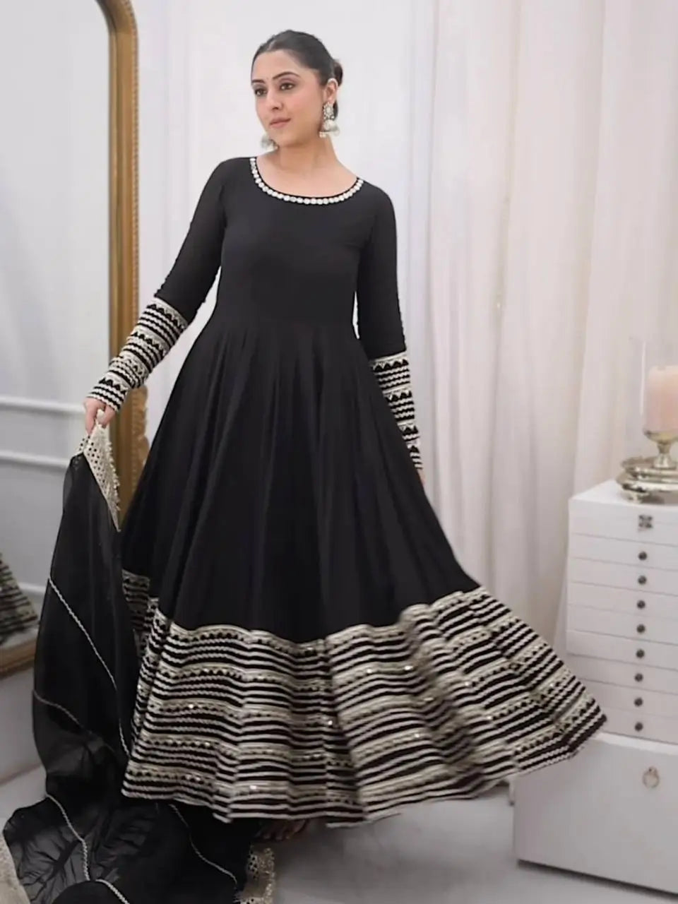 Rayon Cording Embroidered Gown Set with Dupatta