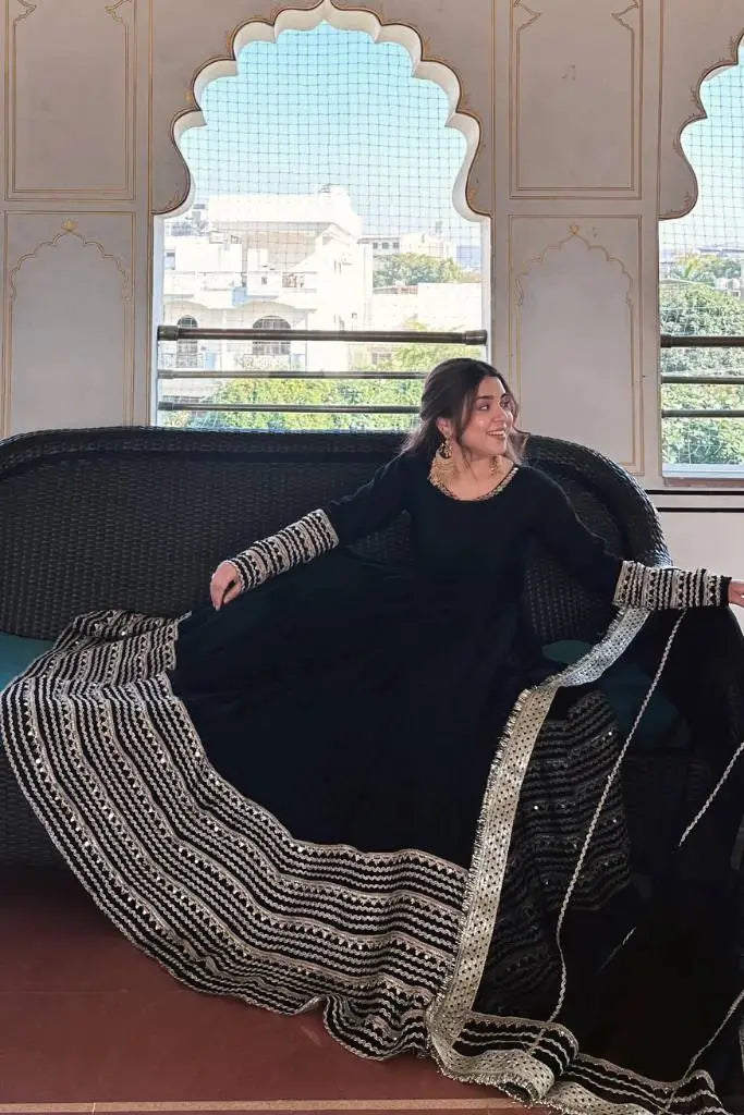 Rayon Cording Embroidered Gown Set with Dupatta