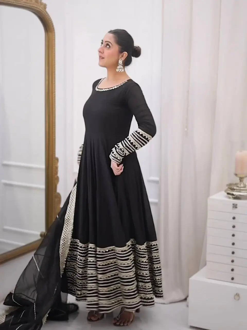 Rayon Cording Embroidered Gown Set with Dupatta