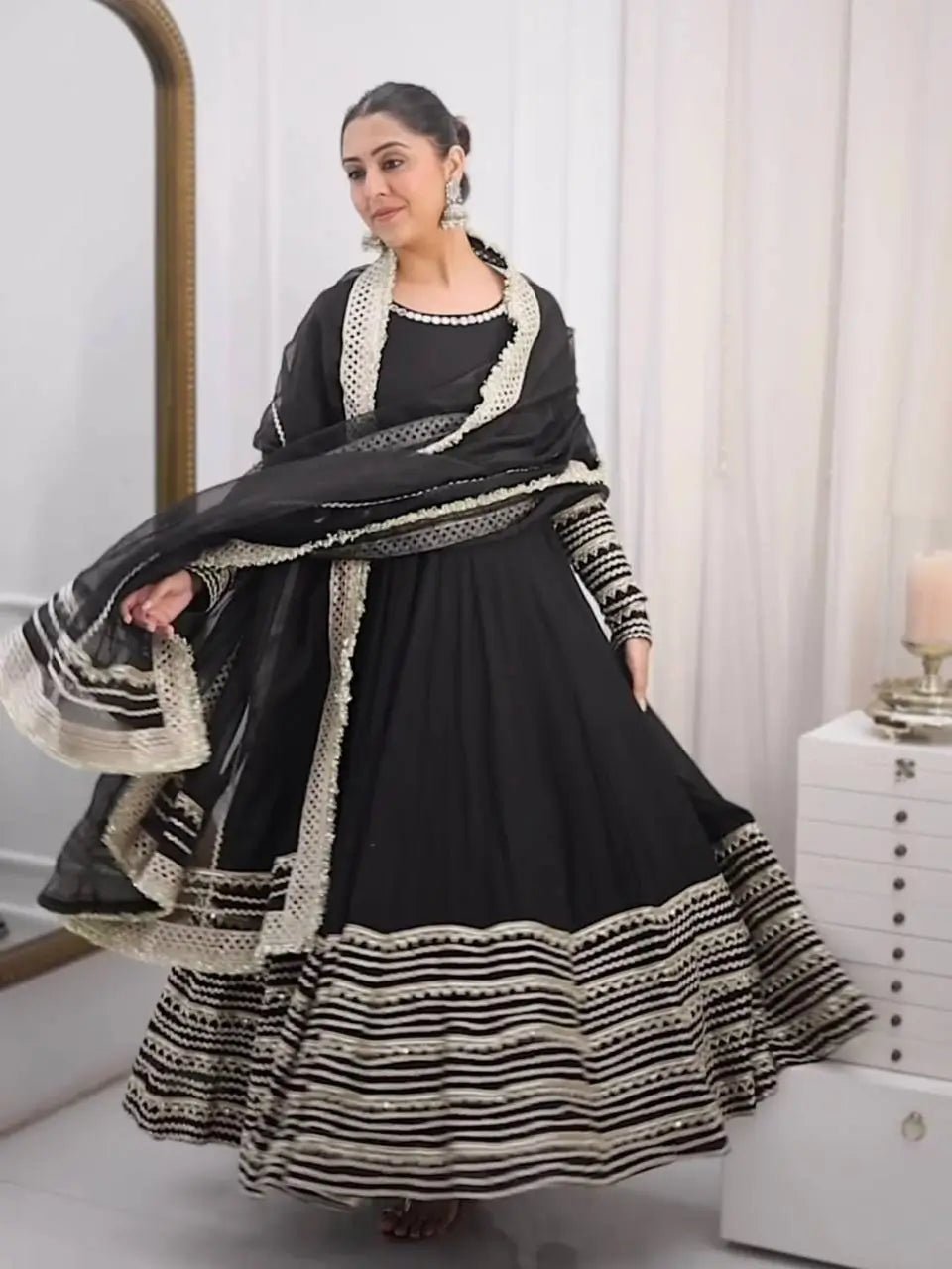 Rayon Cording Embroidered Gown Set with Dupatta