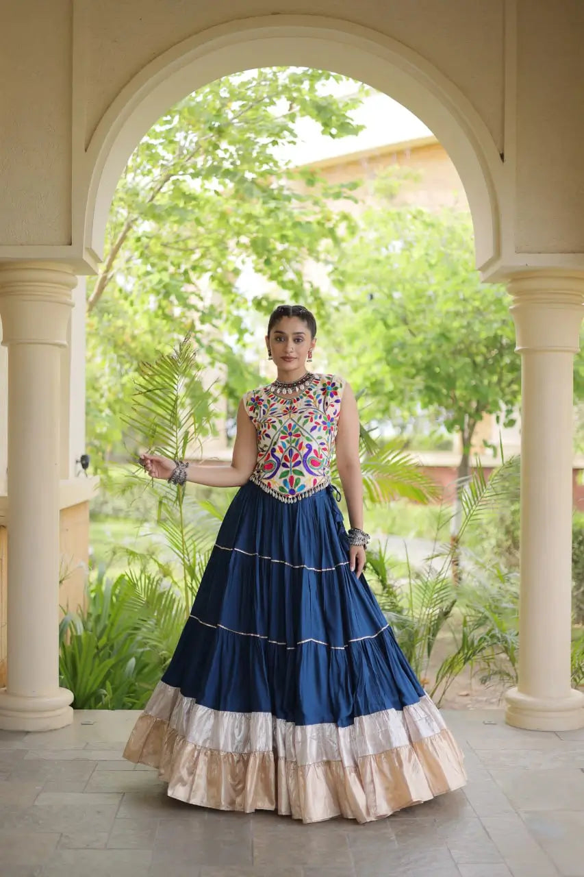 Rayon Kutchi Embroidered Lehenga Set