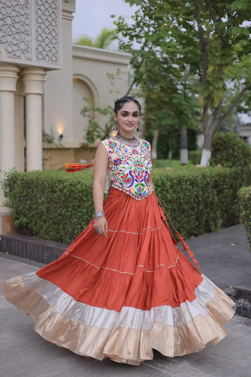 Rayon Kutchi Embroidered Lehenga Set