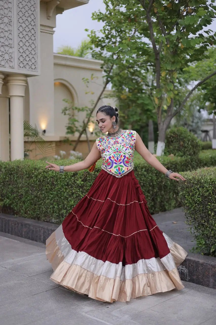 Rayon Kutchi Embroidered Lehenga Set