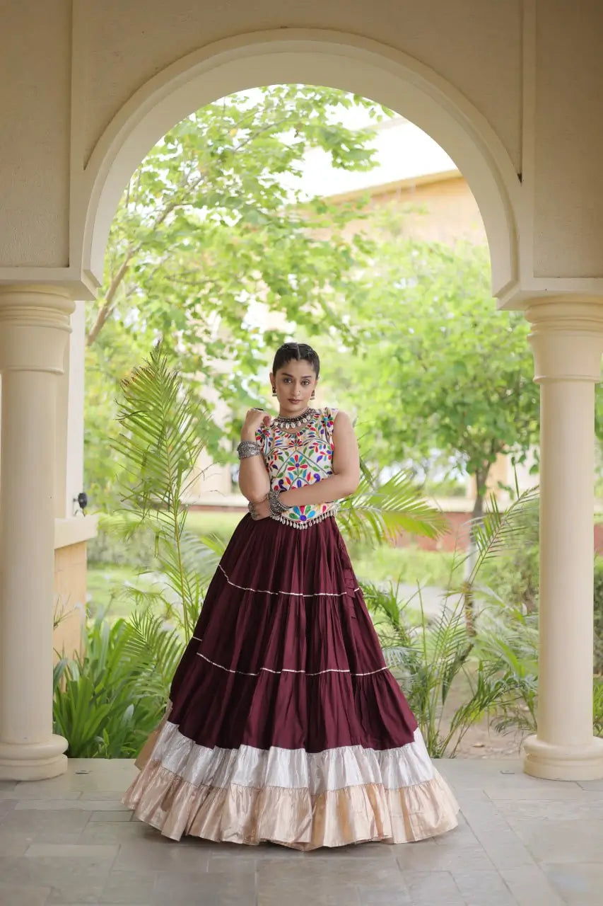Rayon Kutchi Embroidered Lehenga Set