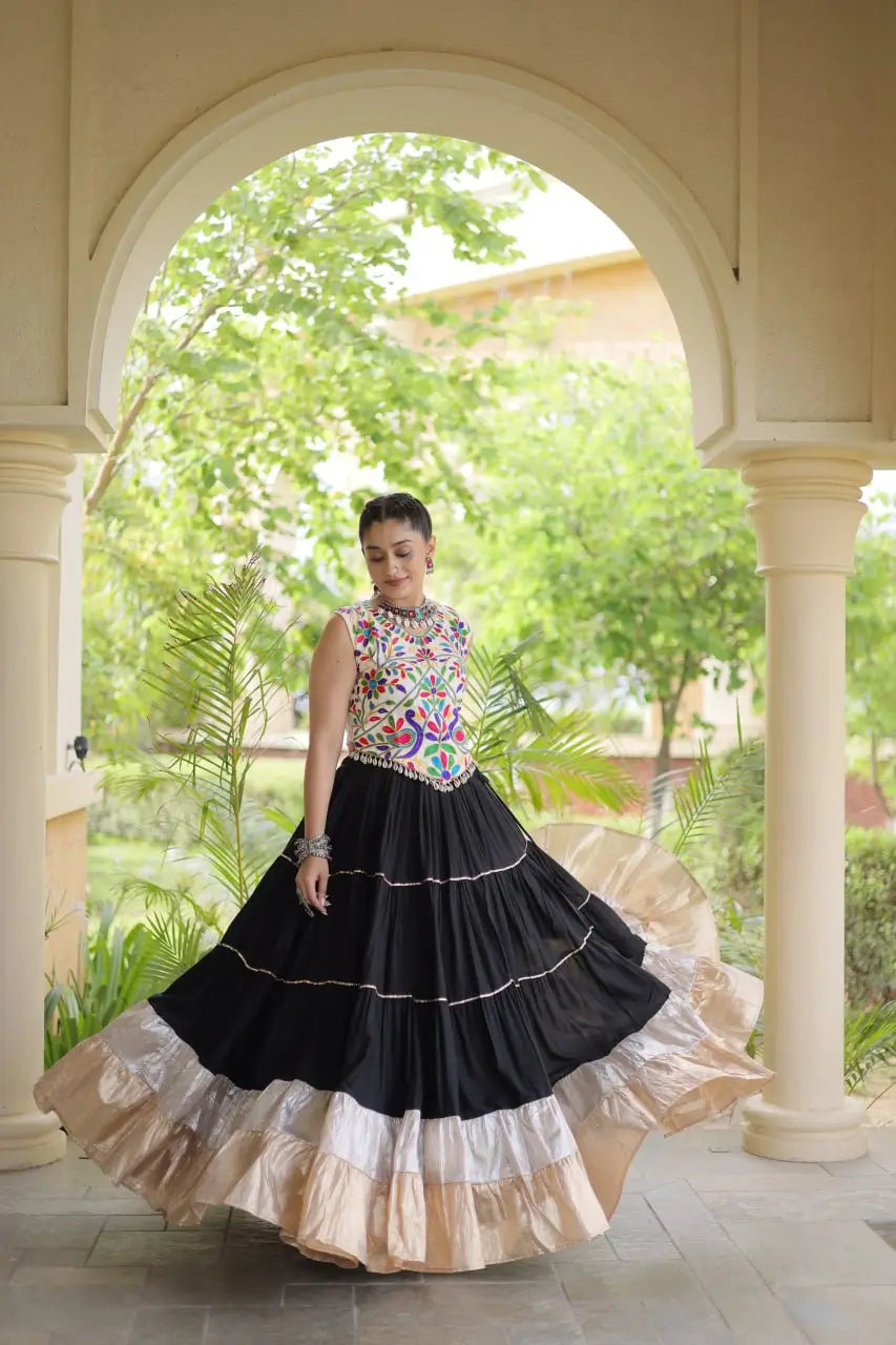 Rayon Kutchi Embroidered Lehenga Set