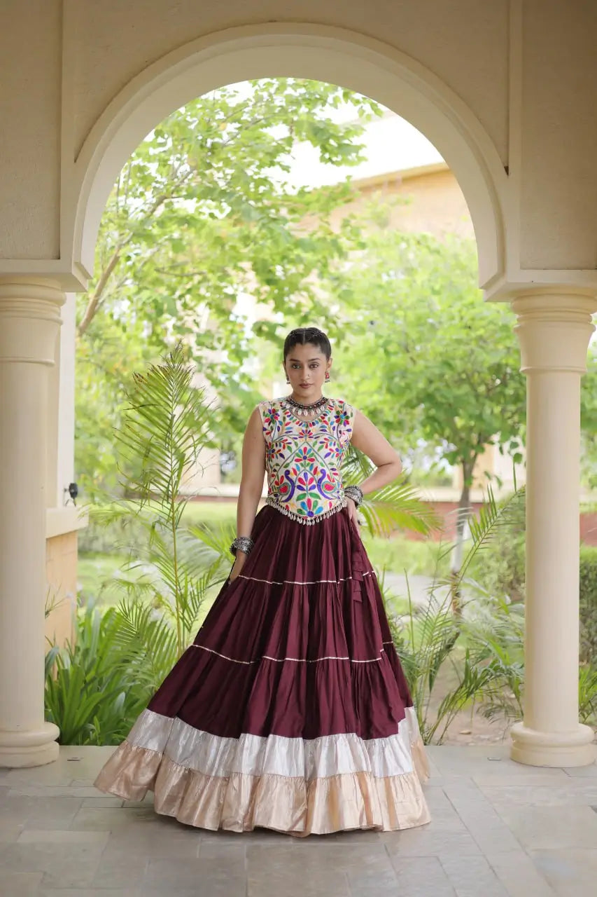 Rayon Kutchi Embroidered Lehenga Set