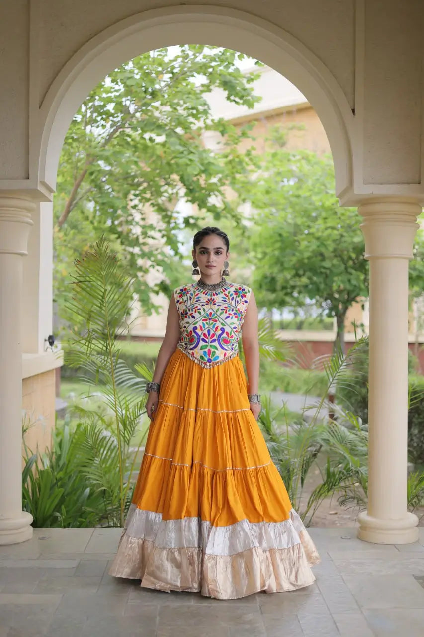 Rayon Kutchi Embroidered Lehenga Set