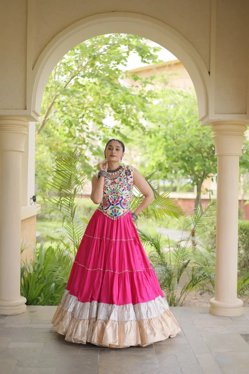 Rayon Kutchi Embroidered Lehenga Set