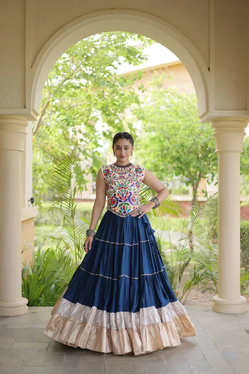 Rayon Kutchi Embroidered Lehenga Set