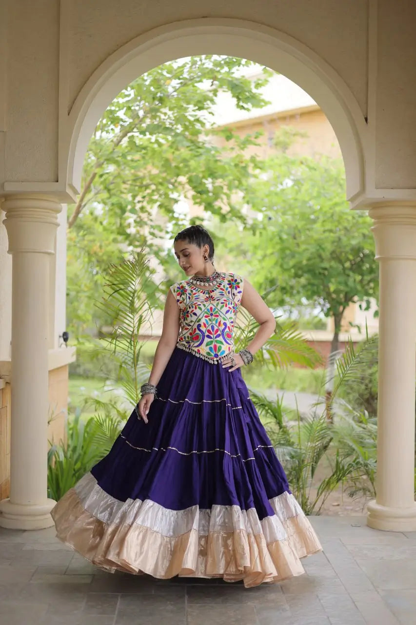 Rayon Kutchi Embroidered Lehenga Set